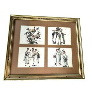 1970 Framed Norman Rockwell Quadruple Sports Print Framed Art 16" high and 15 7/